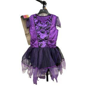 Beautiful Bat NWT Girls Halloween Costume Dress Wings Purple Black Tulle Sz M